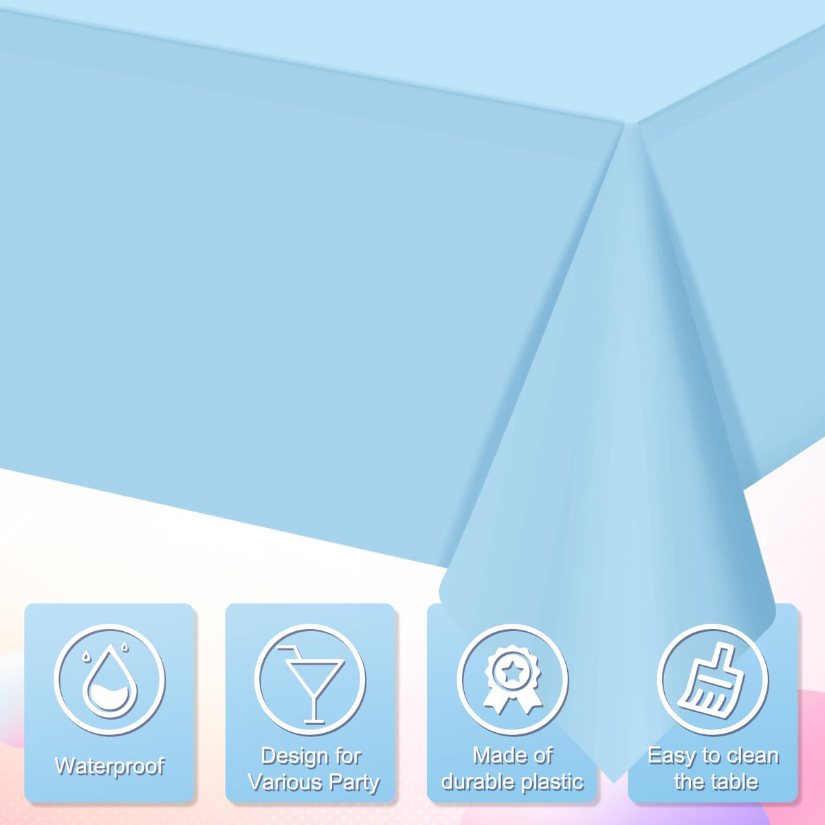 Close-up of Ragnhild blue plastic tablecloth material, lightweight and durable.