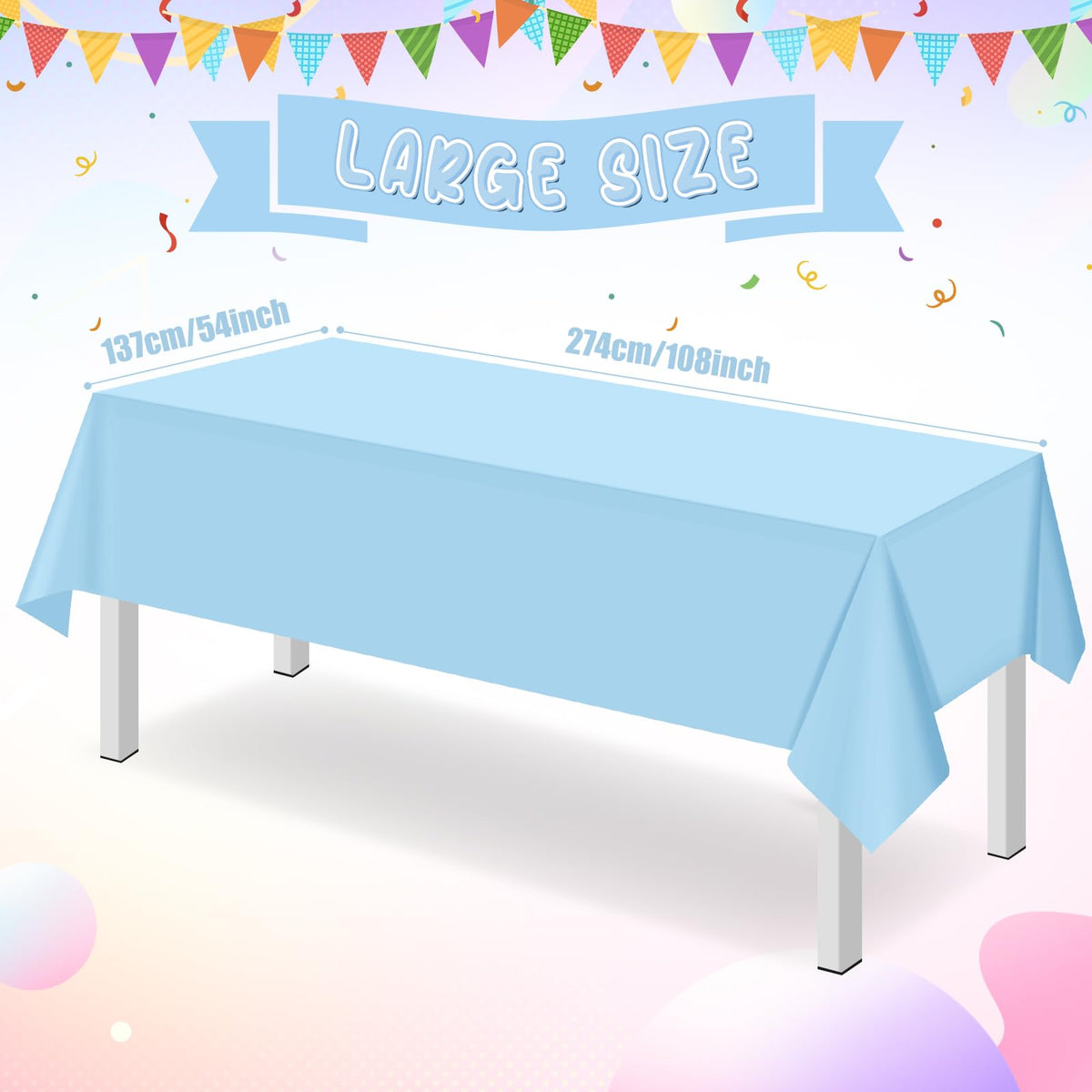 Ragnhild light blue tablecloth setup on a rectangle table for events.