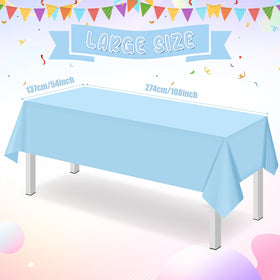 Ragnhild light blue tablecloth setup on a rectangle table for events.