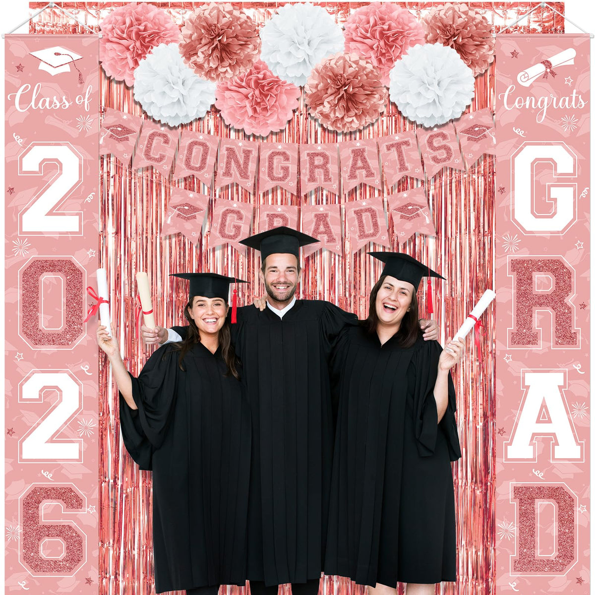 Ragnhild rose gold foil curtain adds shimmering depth to party backdrops