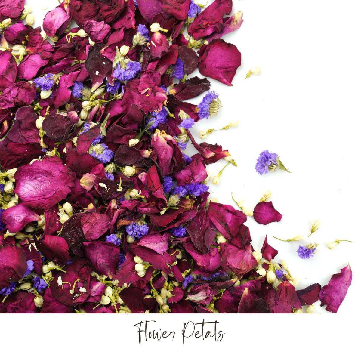 RainbowPana mixed petals—rose, jasmine, forget-me-not—for vibrant wedding shots