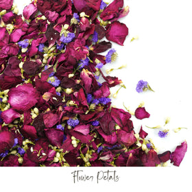 RainbowPana mixed petals—rose, jasmine, forget-me-not—for vibrant wedding shots