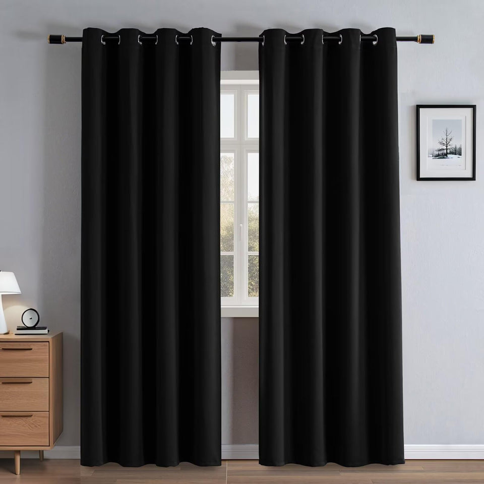 RainCharm 96in bedroom curtains, two-panel setup delivering serene light control.