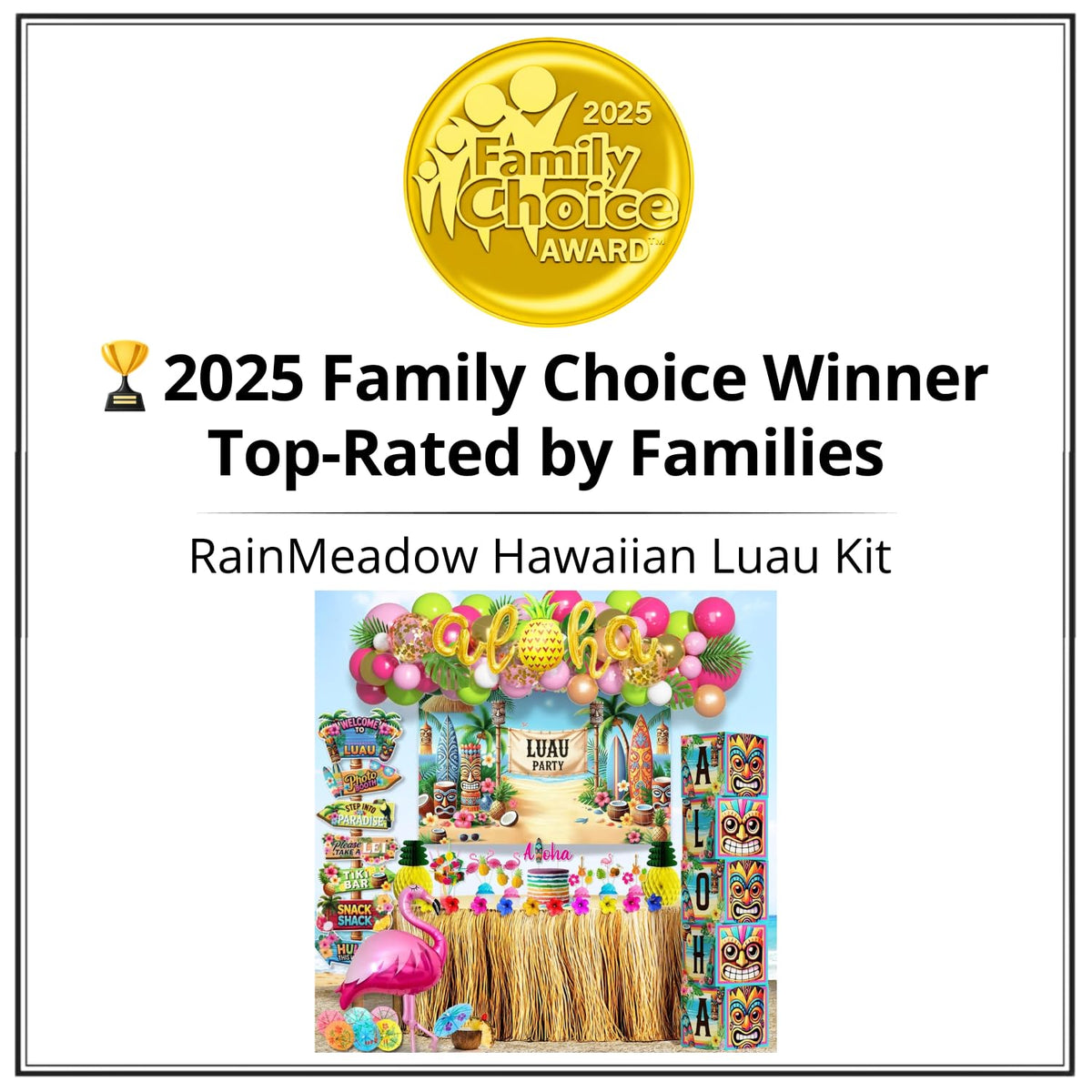 RainMeadow aloha foil balloon brightens the party backdrop.