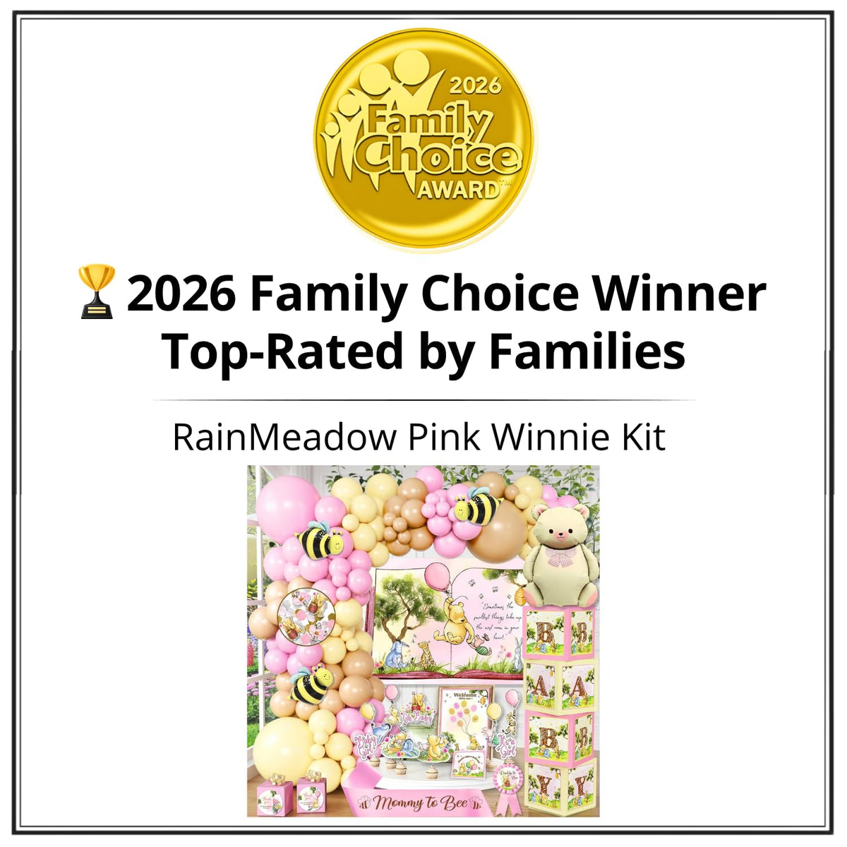 RainMeadow pink backdrop with Winnie the Pooh accents enhances photo moments