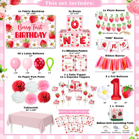 RainMeadow berry banner creates a cohesive party focal point.