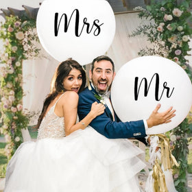 RainMeadow mr mrs balloons with tassels for getaway moment