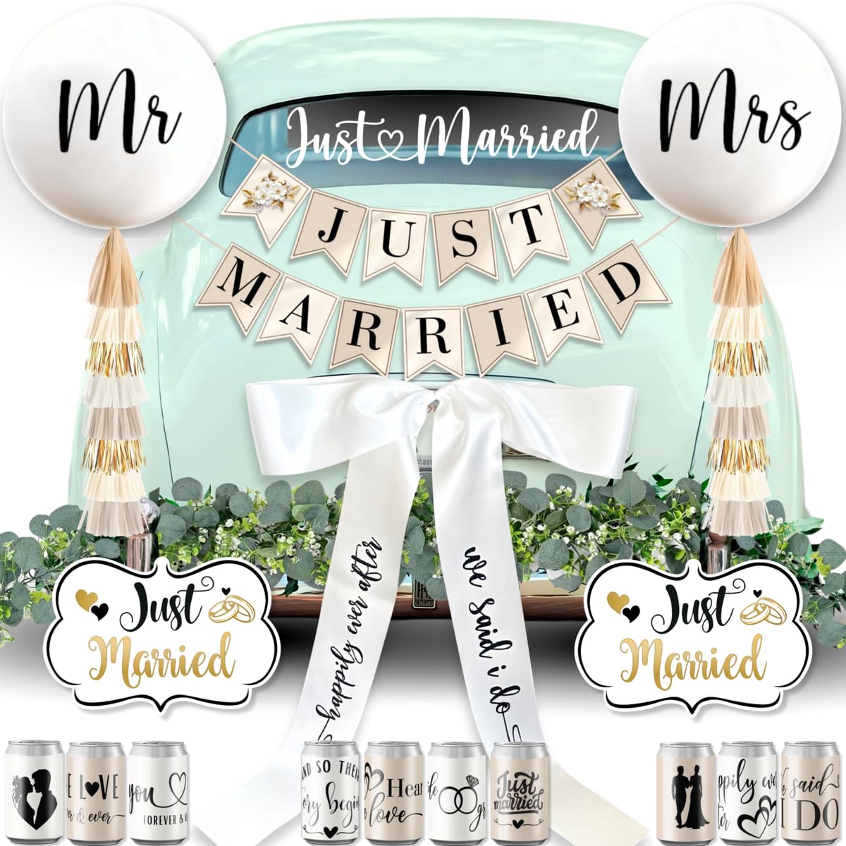 RainMeadow Just Married banner on car for a stylish exit