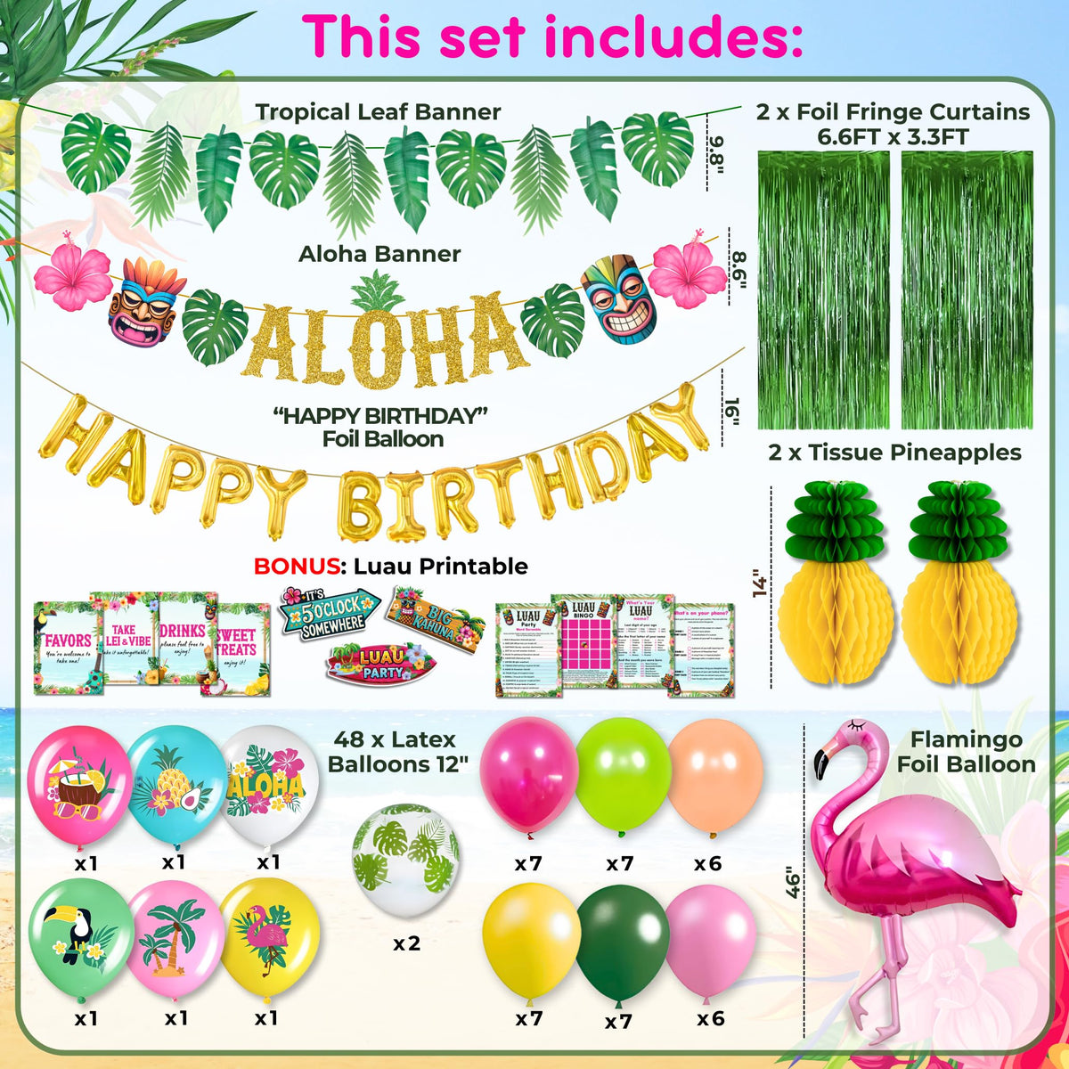 RainMeadow pink flamingo foil balloon serves as a dramatic centerpiece.
