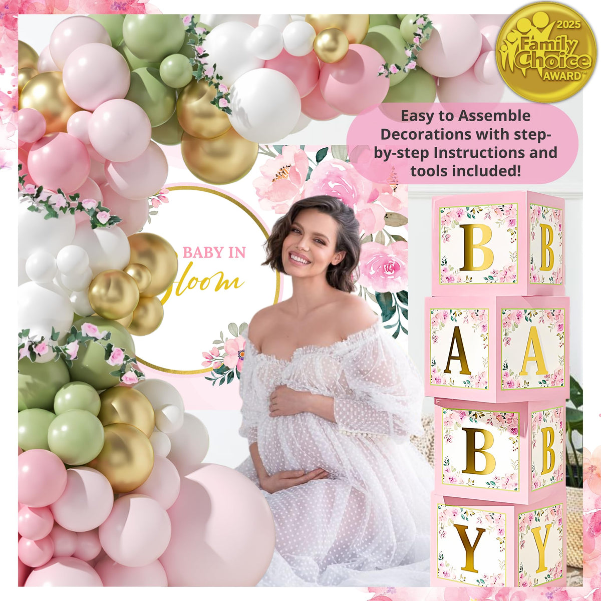 RainMeadow pink and sage balloon set brings gentle color to the celebration