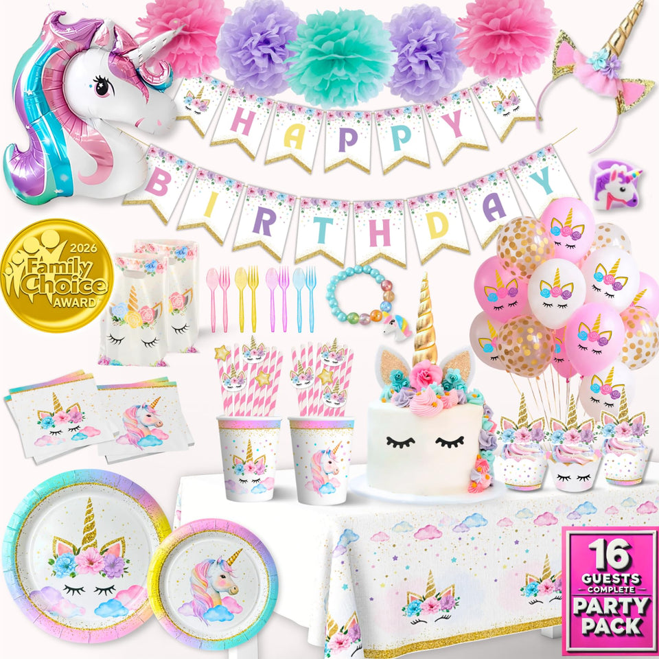 RainMeadow unicorn banner arch creates a festive photo backdrop.