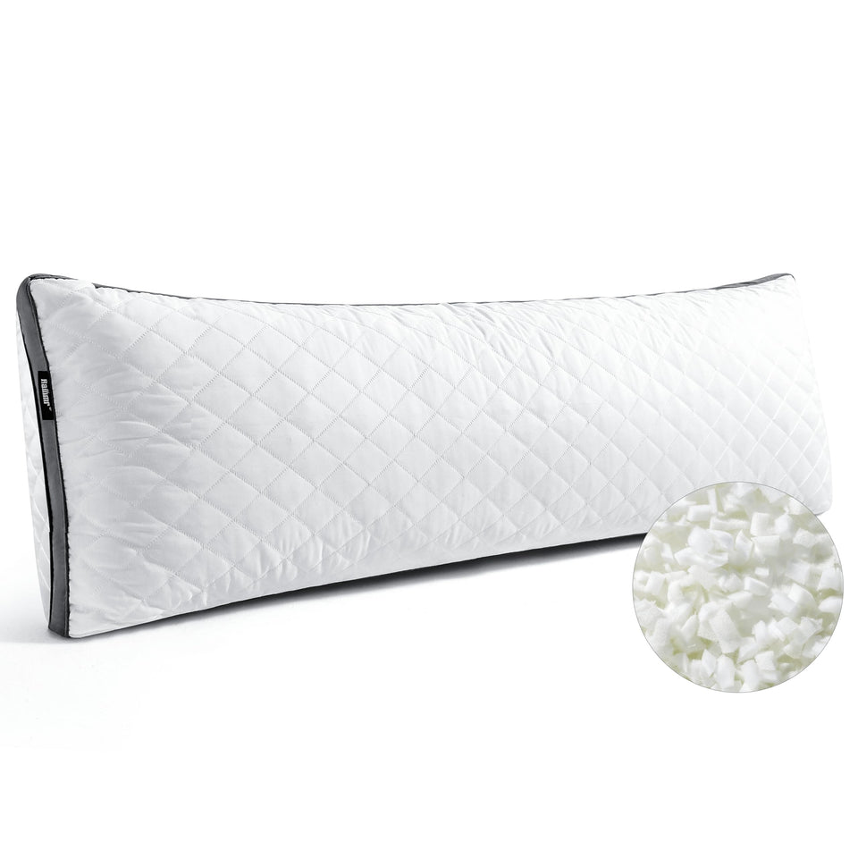 Rainmr shredded memory foam body pillow 20x54 inches provides full-body support.
