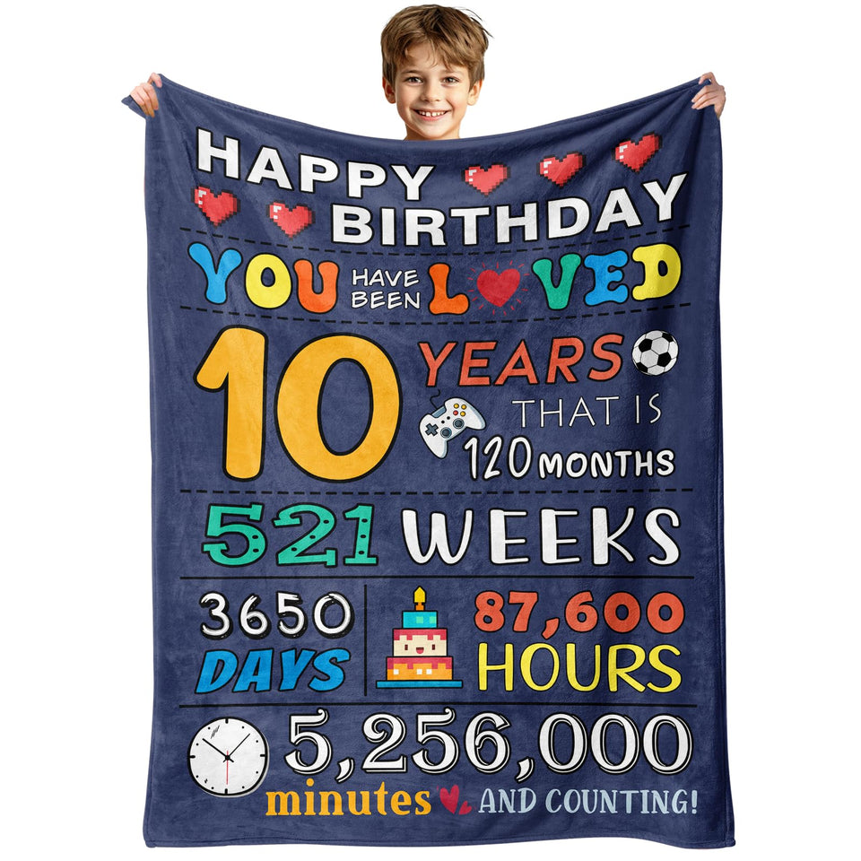 Rakoviol 10-year-old boy birthday blanket ready for gifting and cozy at night