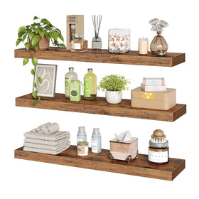 Durable particleboard with metal brackets offers long-lasting wall display.
