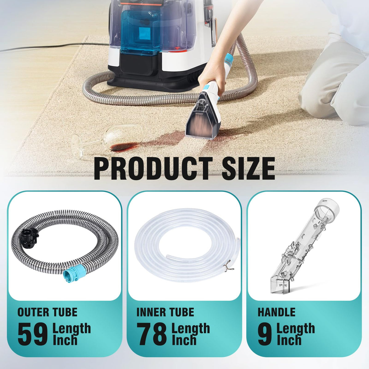 Ramofi 78 inch inner tube extends cleaning reach for carpets and upholstery