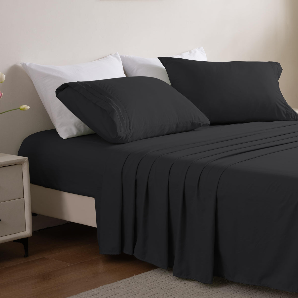 Black color offers fade-resistant, versatile styling for any bedroom.