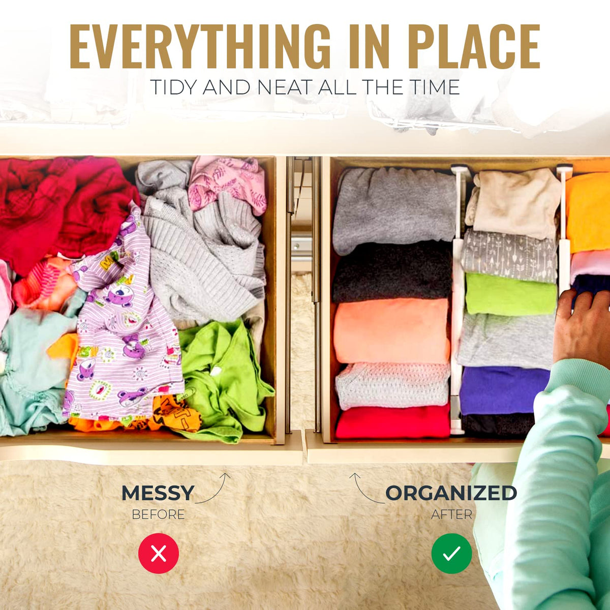 RAPTUROUS deep divider ideal for clothing, utensils, and office supplies.