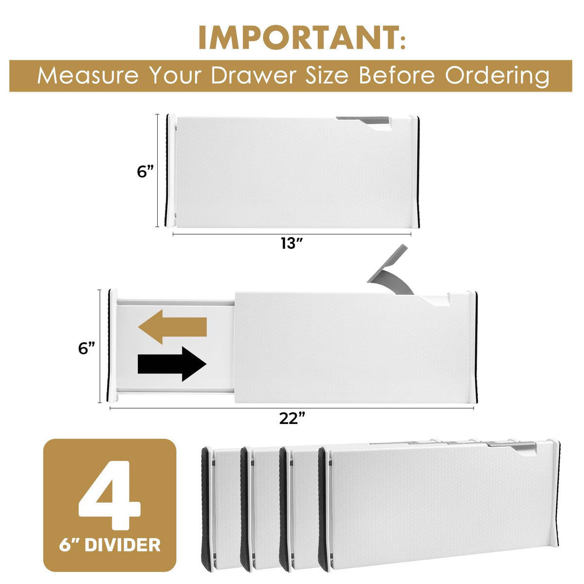 RAPTUROUS expandable 13-22 inch divider adapts to varied drawer sizes.