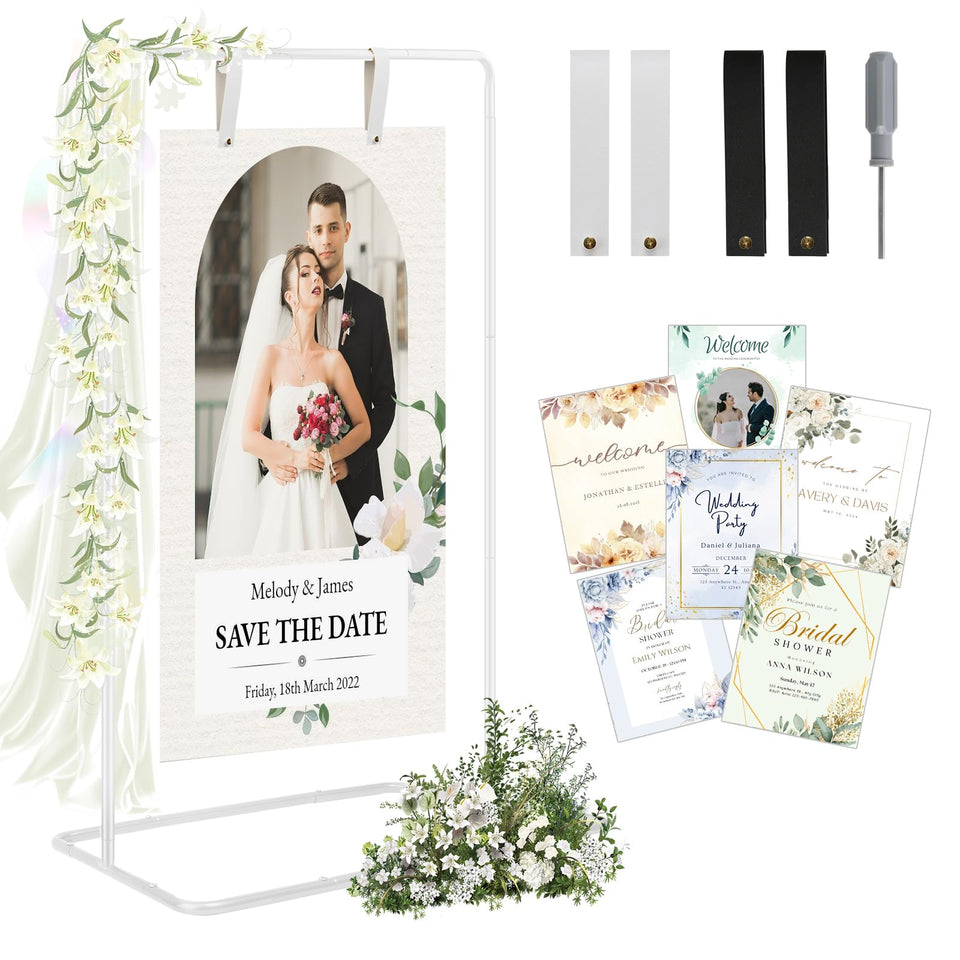 RARTOP elegant white wedding easel stand with adjustable height for posters