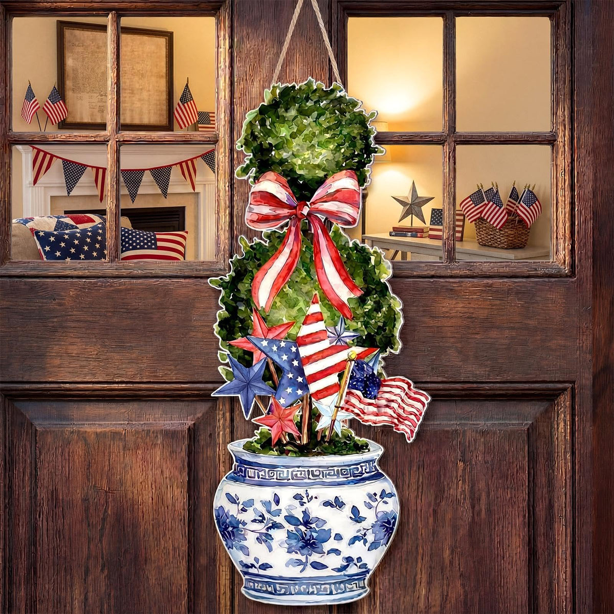 RattanView Independence Day bonsai door hanger for festive curb appeal.