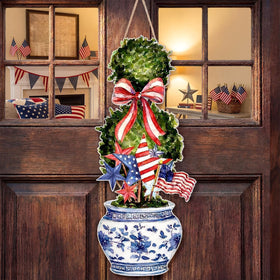RattanView Independence Day bonsai door hanger for festive curb appeal.
