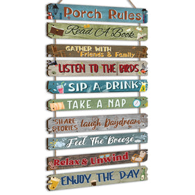 RattanView porch sign with lounge-chair motif, inviting guests to relax on the porch.