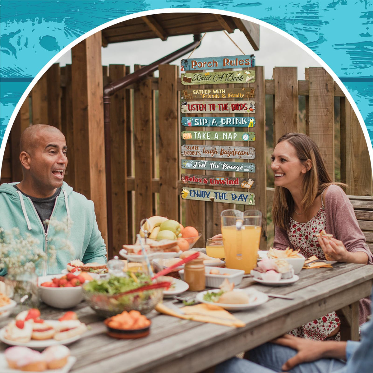 RattanView wood porch sign panel, UV-printed for bright color retention outdoors.