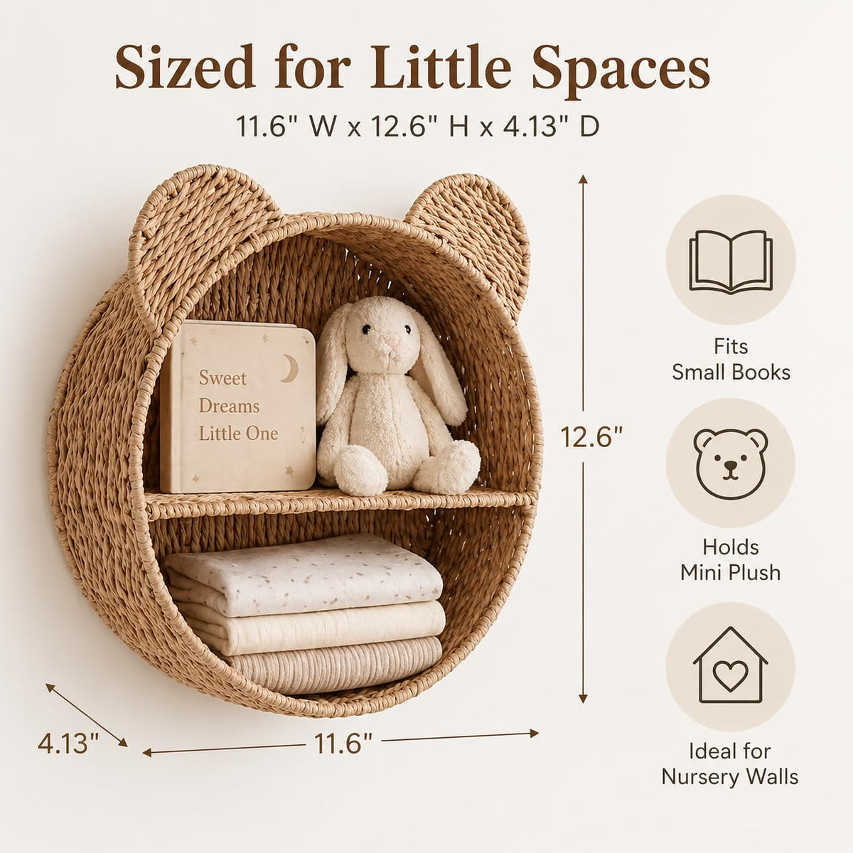 Rattanzenith bear wall basket shelf interior divider showing two storage zones.
