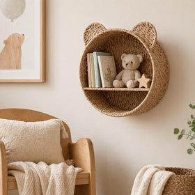 Rattanzenith natural boho nursery styling with this wall shelf.
