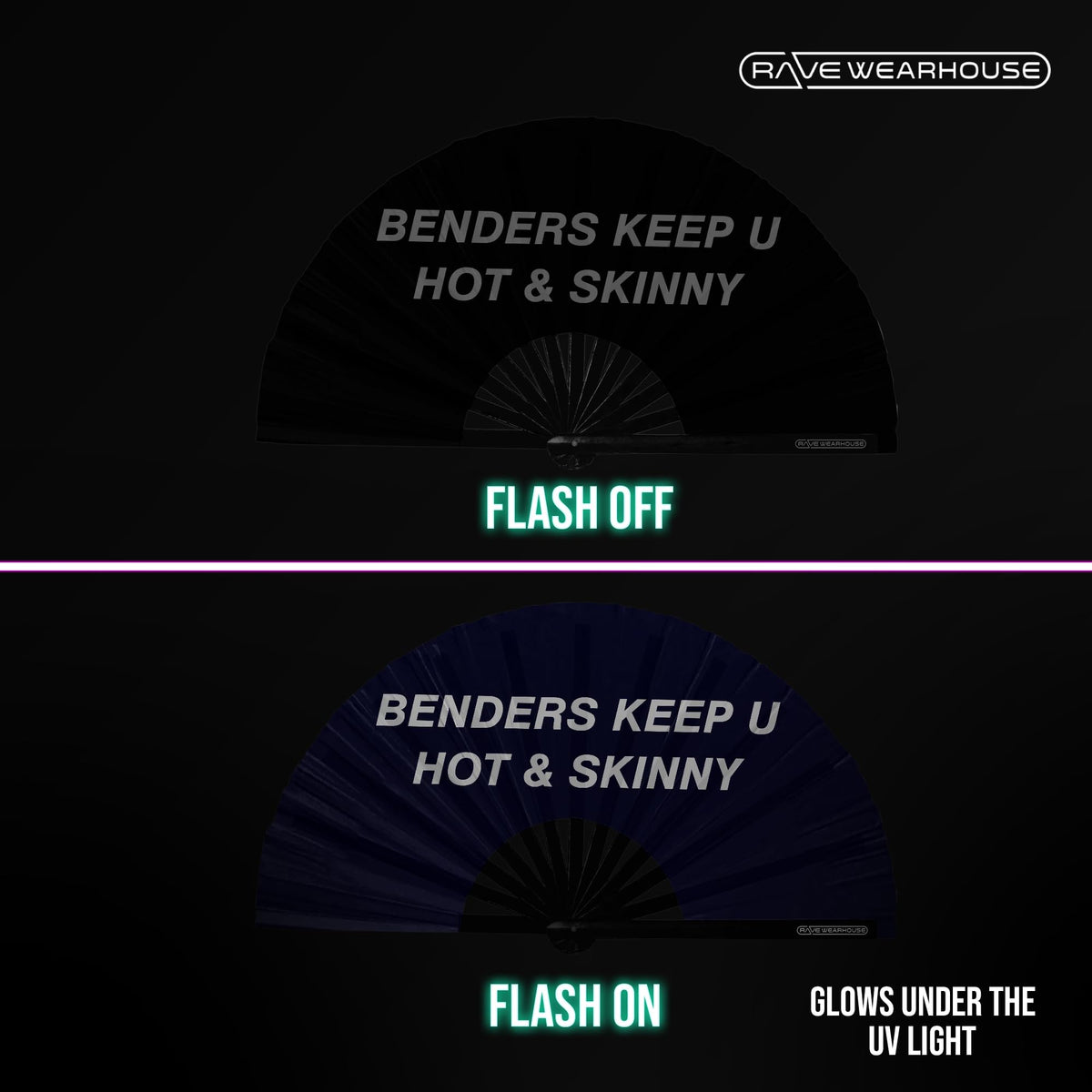 Rave Wearhouse glow under UV light enhances club ambience.