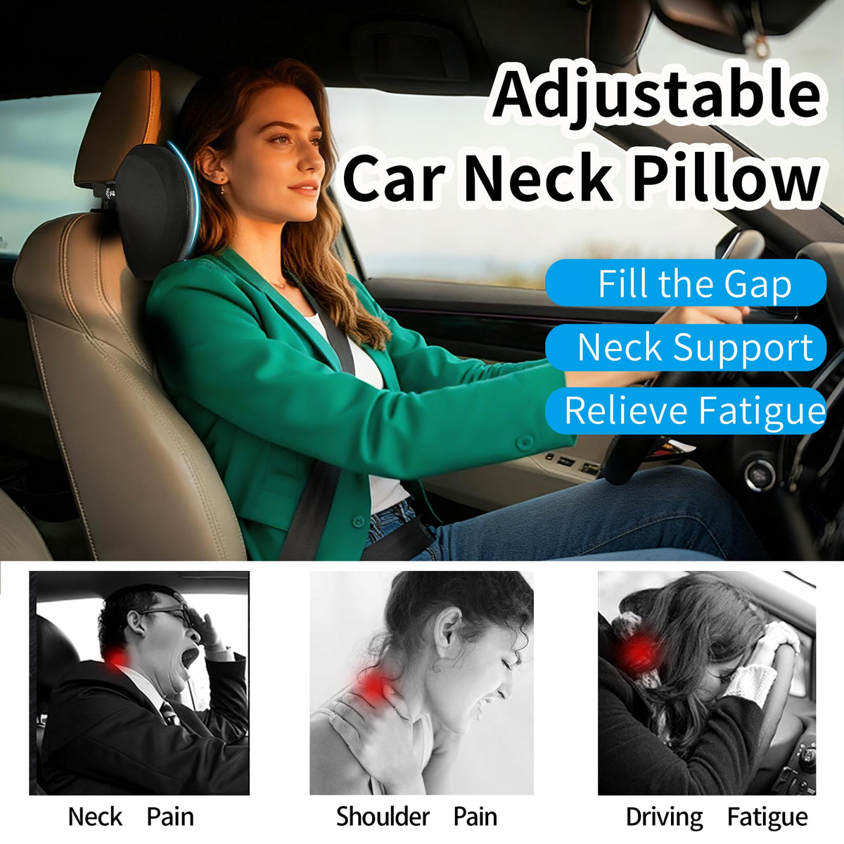 Raygis headrest adjustable strap demonstrates height customization