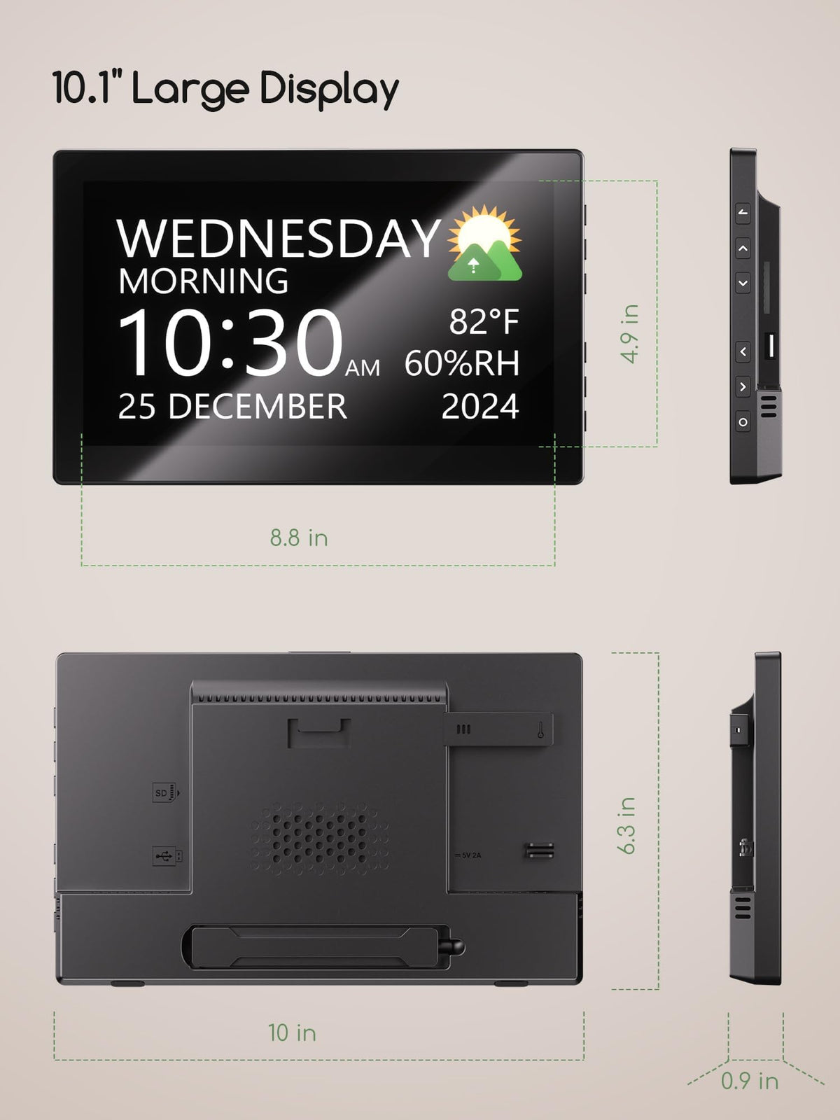 Raynic clock on desk, shelf, or wall mounting for flexible placement