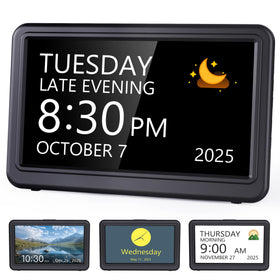 Raynic Date Clock front view shows a 7-inch display for easy readability.
