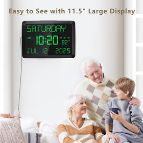 Raynic Day Clock shows indoor temperature for quick room awareness.