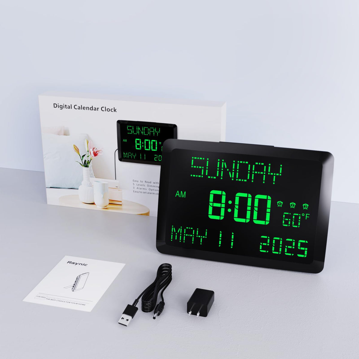 Raynic Day Clock snooze feature and backup battery preserve settings.