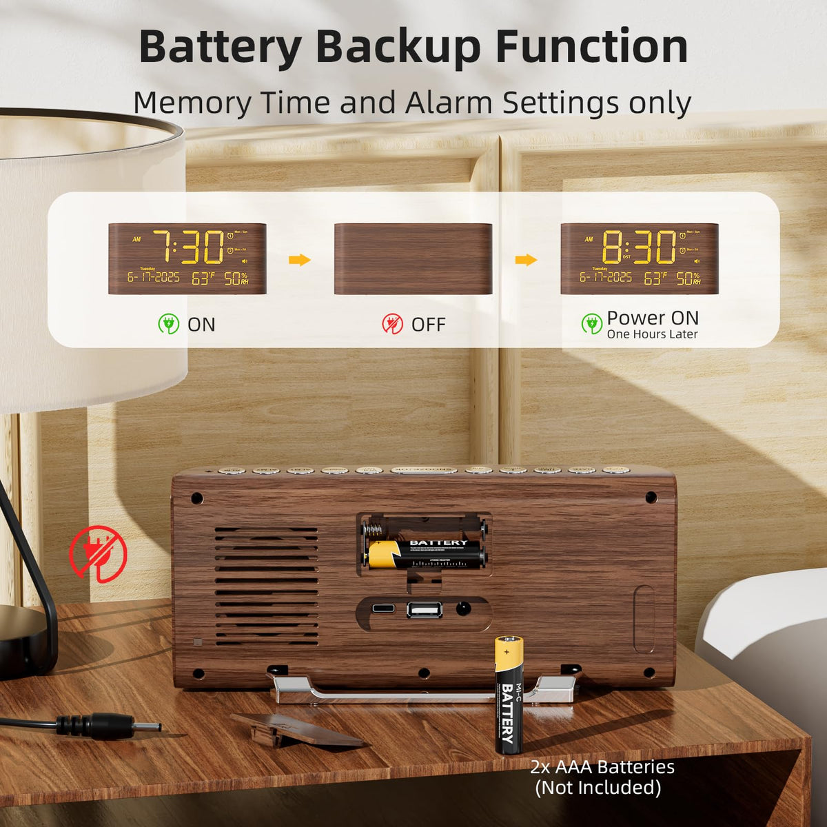 Raynic digital alarm clock alarm volume control for personalized wake-ups