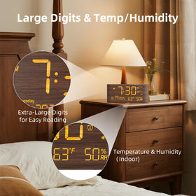 Raynic digital alarm clock dark wood finish adds warm decor