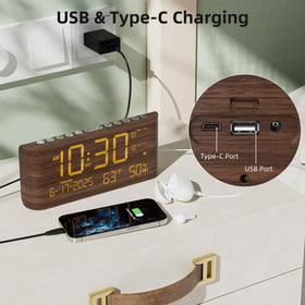 Raynic digital alarm clock USB port layout for convenient charging at night