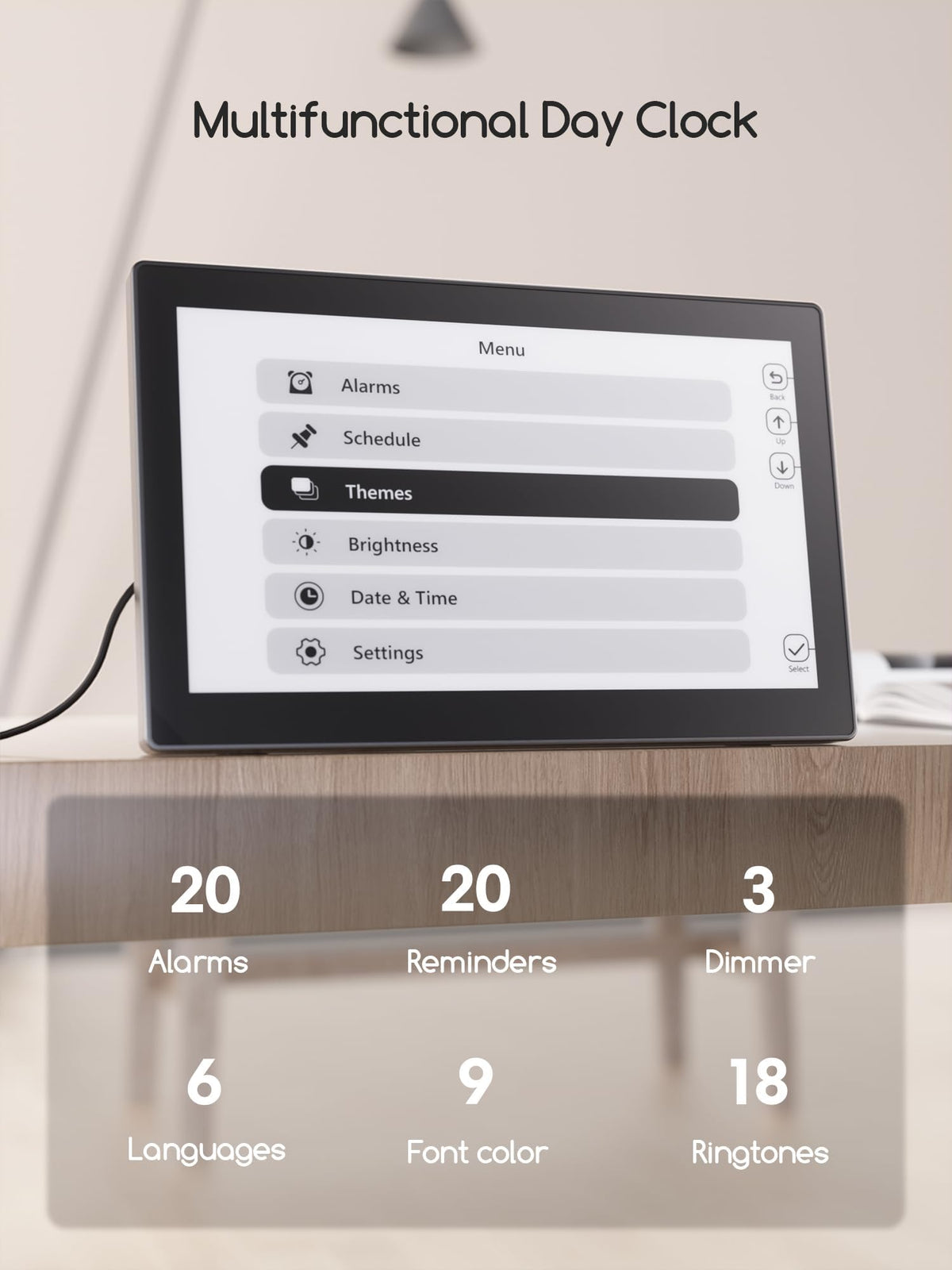 Raynic calendar clock showing 12 themes to match room style