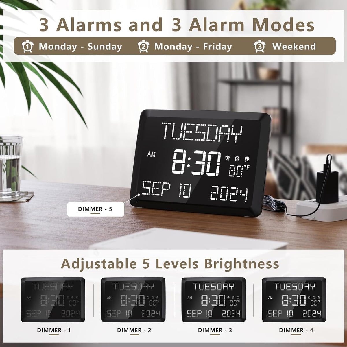 Raynic digital clock offers USB charging via two ports for devices