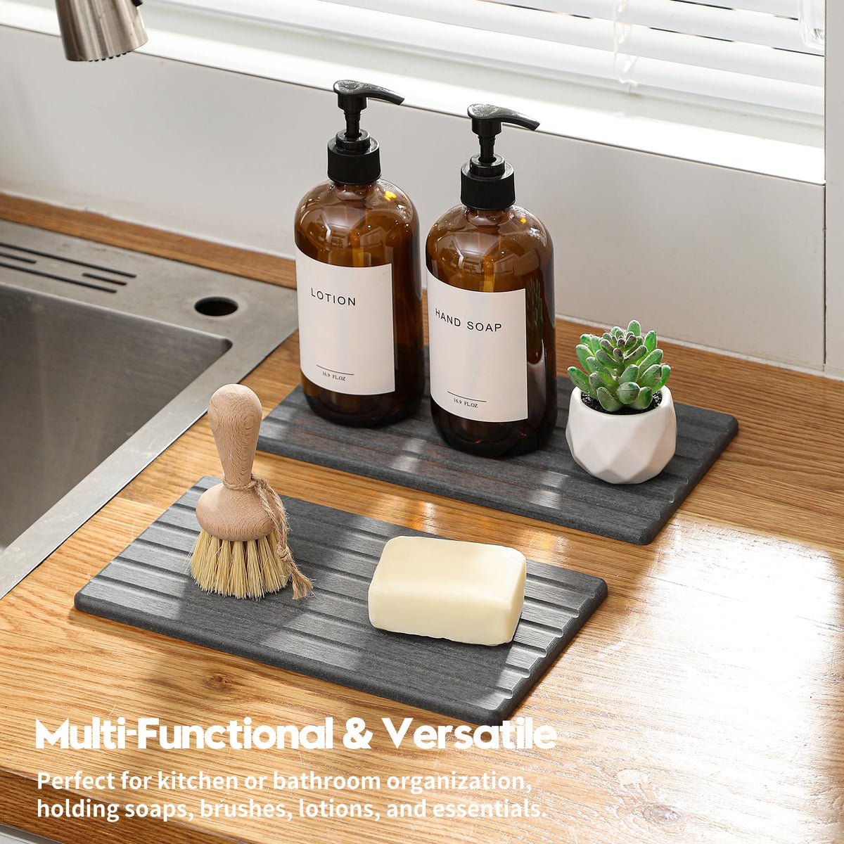 Razborci quick-dry dish dispenser holder beside the sink.