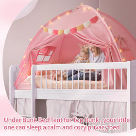 Razee pink canopy twin bed tent adds a private cozy space.