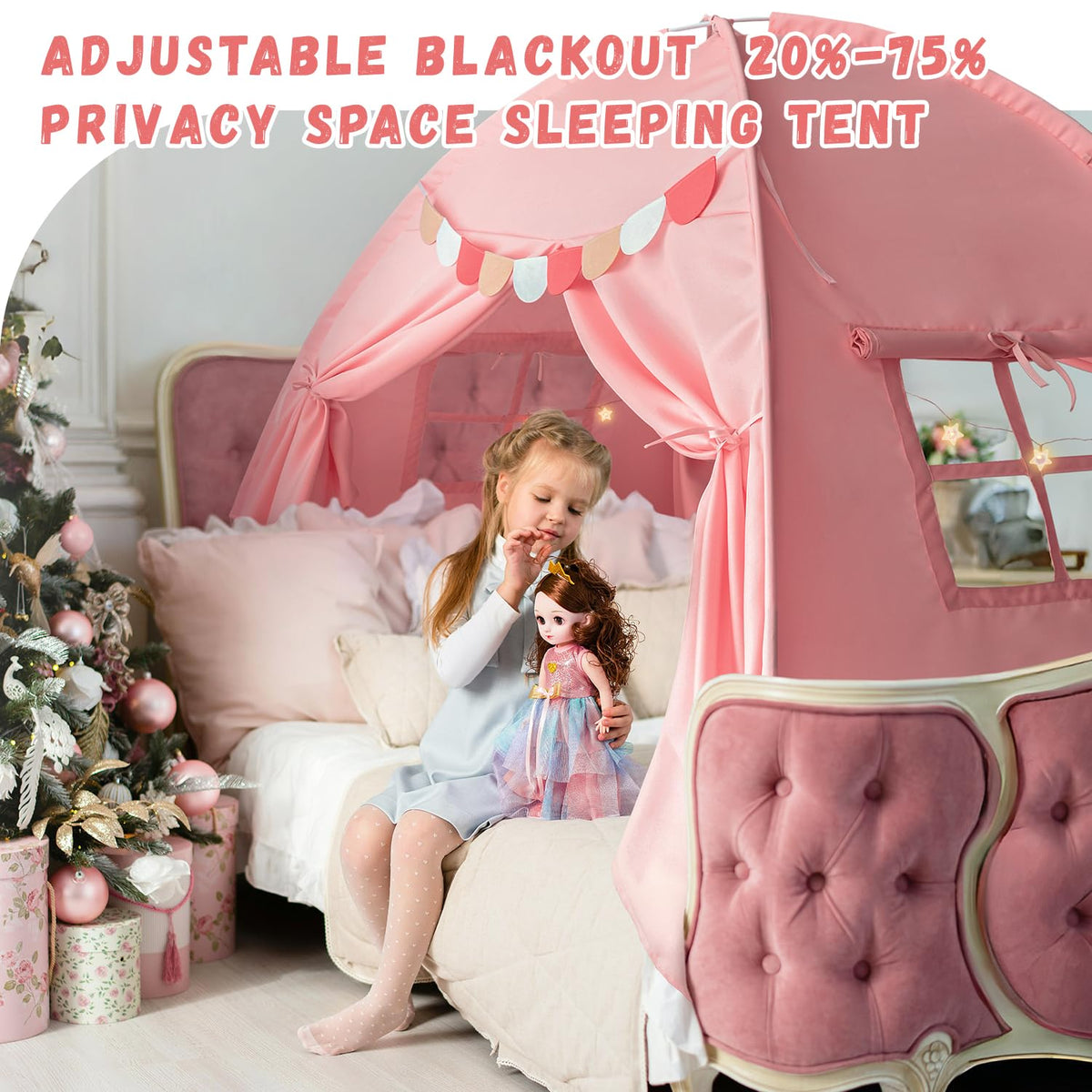 Razee pink under-bunk bed canopy creates a private play space