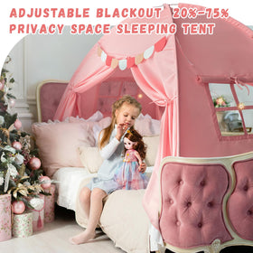 Razee pink under-bunk bed canopy creates a private play space
