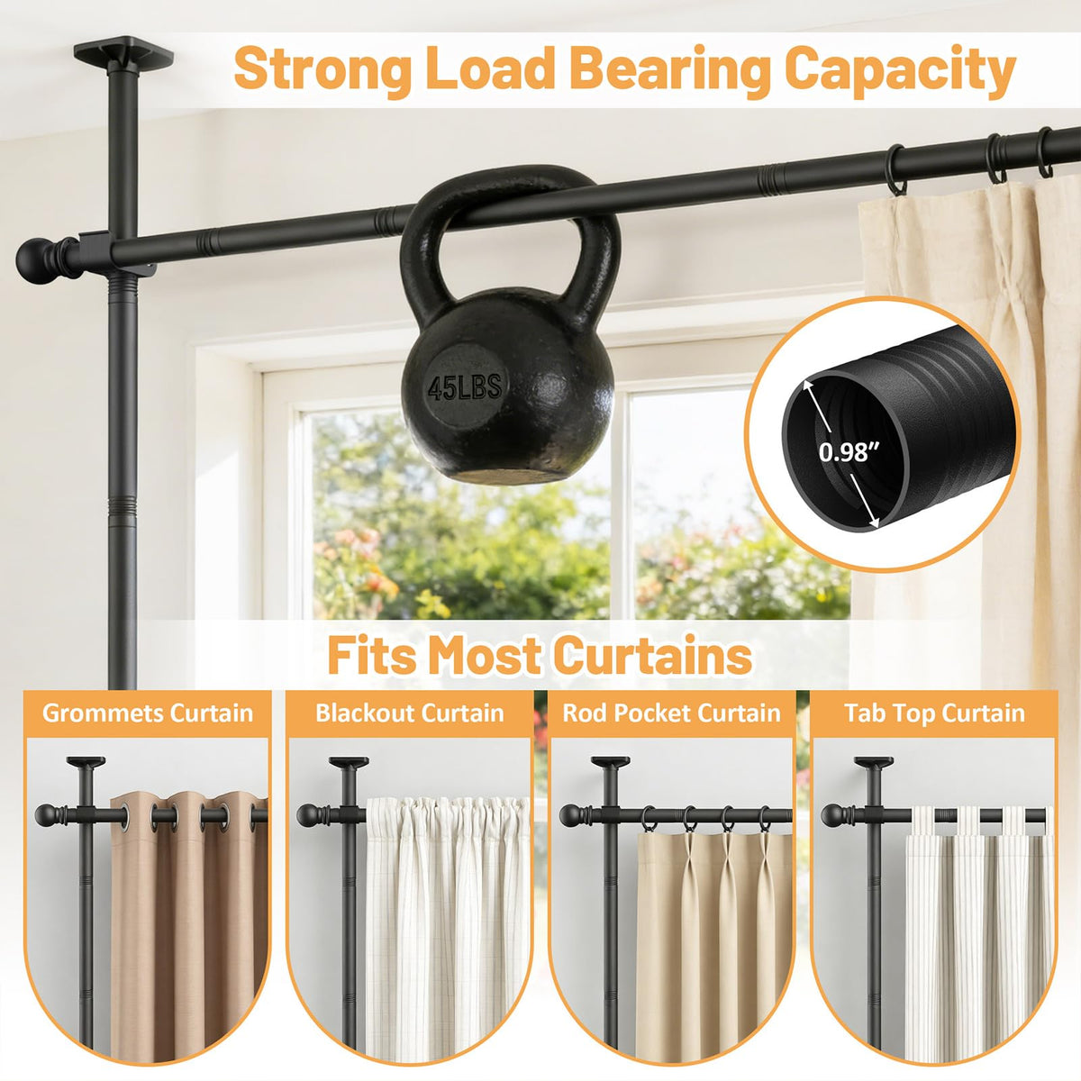 Rdiorry adjustable height and width rod extended for flexible room division
