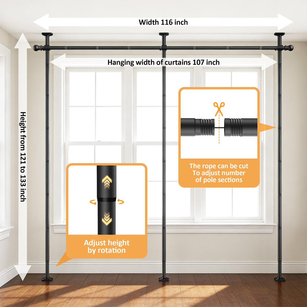 Rdiorry heavy-duty curtain rod showing sturdy construction for secure use