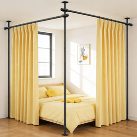 Rdiorry room divider curtain rod in tension-mounted setup for damage-free privacy