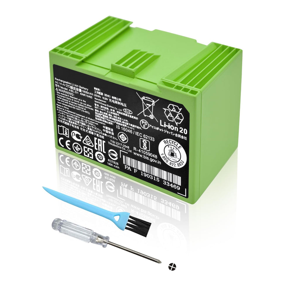 RDSJK ABL-D1 battery front view for Roomba shows a reliable replacement option