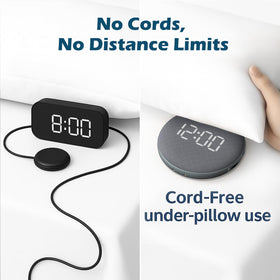 REACHER rechargeable alarm clock with portable power for travel.