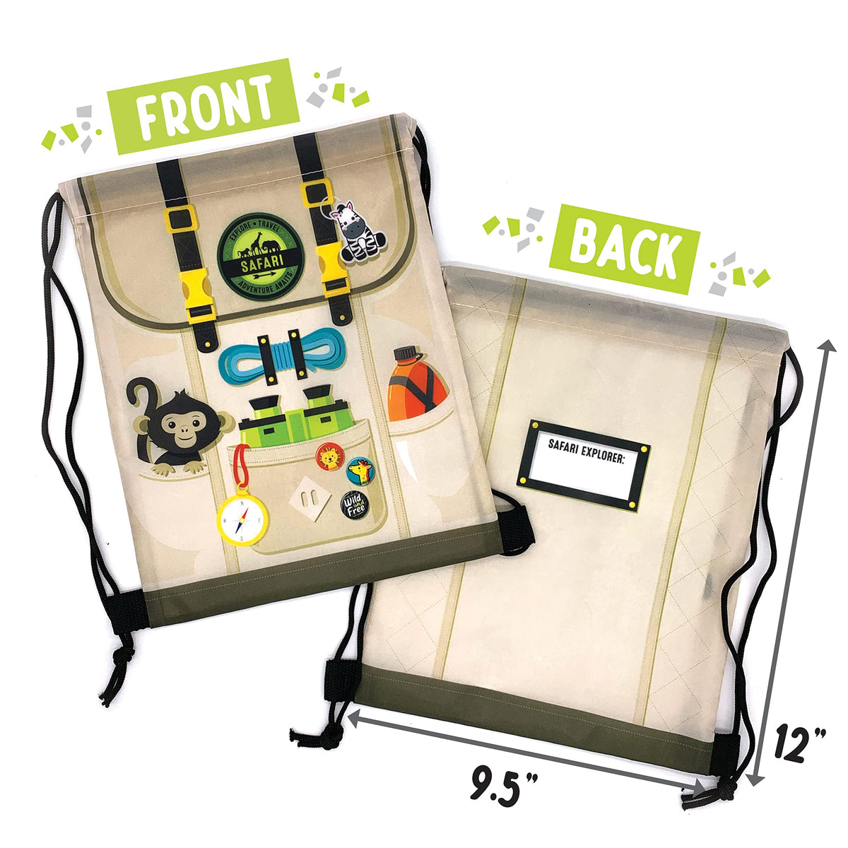 Ready Confetti Safari Goodie Bags closeup of durable polyester material and vibrant graphics.